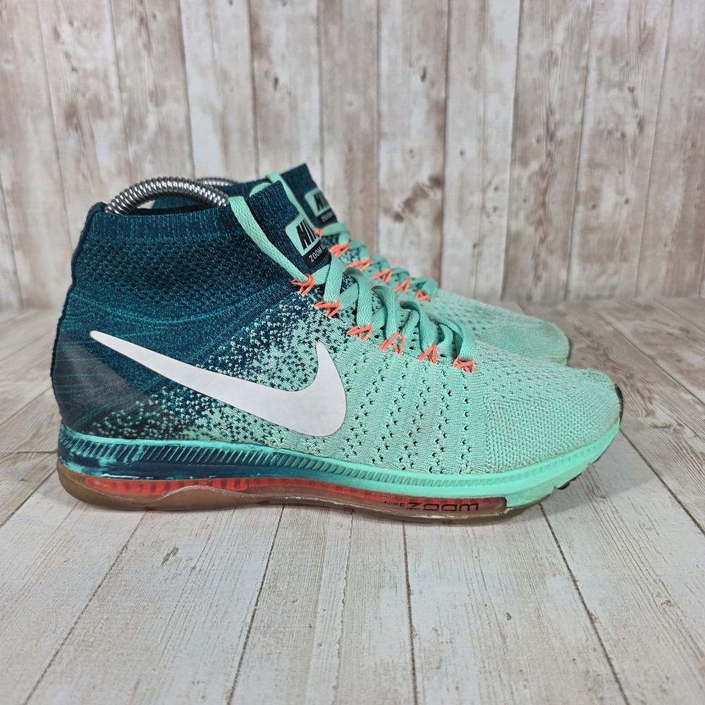 Nike Zoom All Out Flyknit Women Running Shoes‎ Teal Orange Sz 7.5